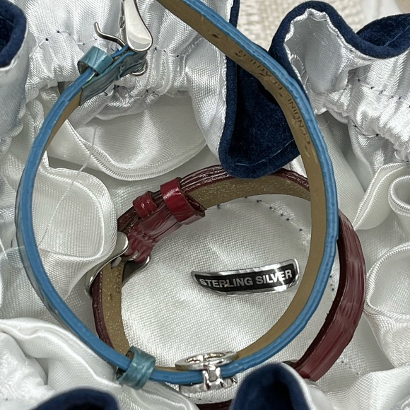 Vintage QVC Sterling Silver Diamonique Oval Leather Bracelet Set - Picture 4 of 15